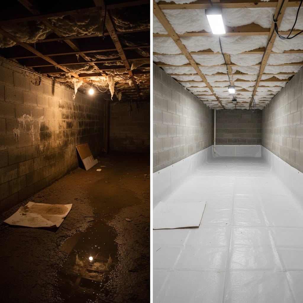 Basement Flood Cleanup restoration — crawl space of multi-family property in Ho-Ho-Kus, NJ