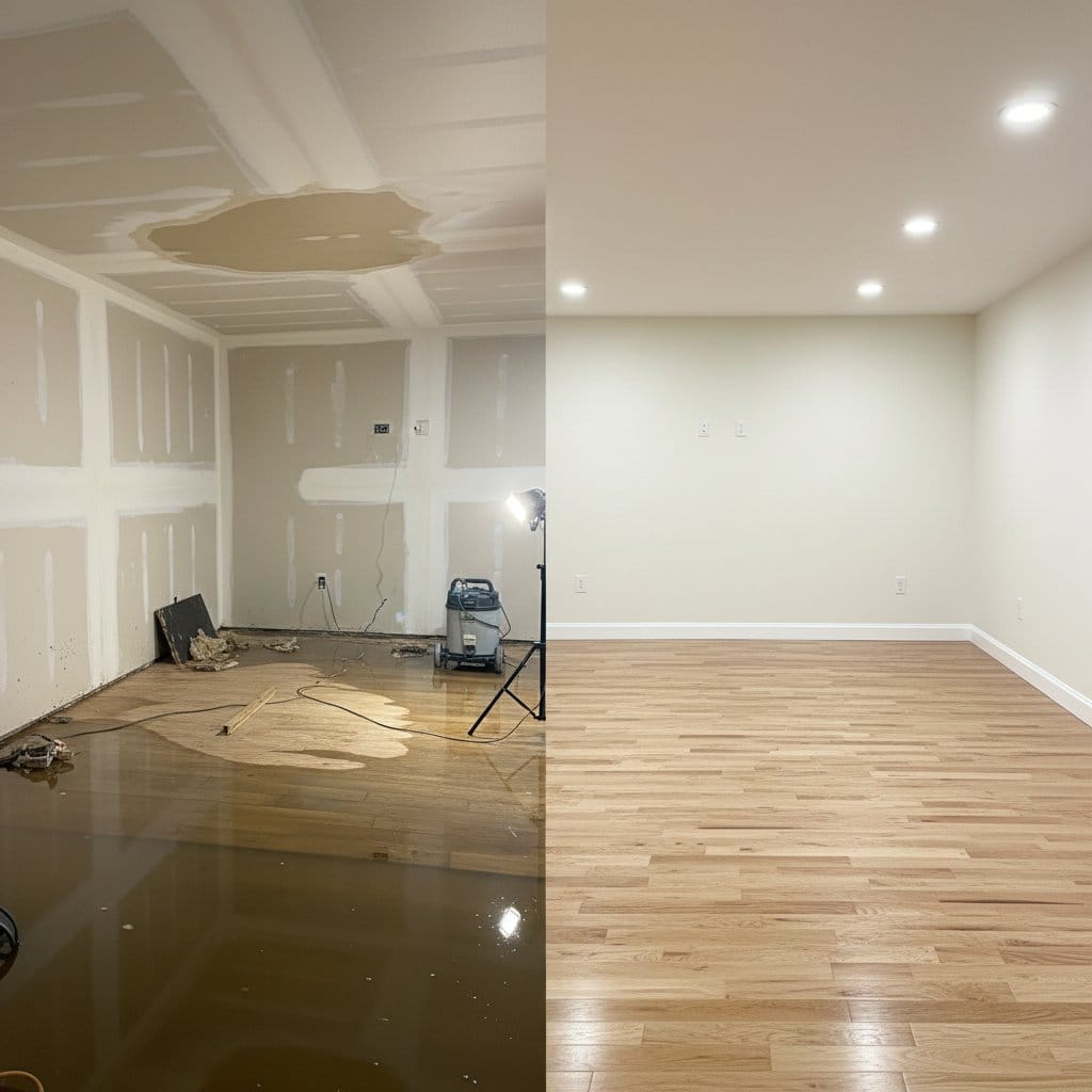 Ho-Ho-Kus Water Damage Restoration living room restoration before and after in Ho-Ho-Kus