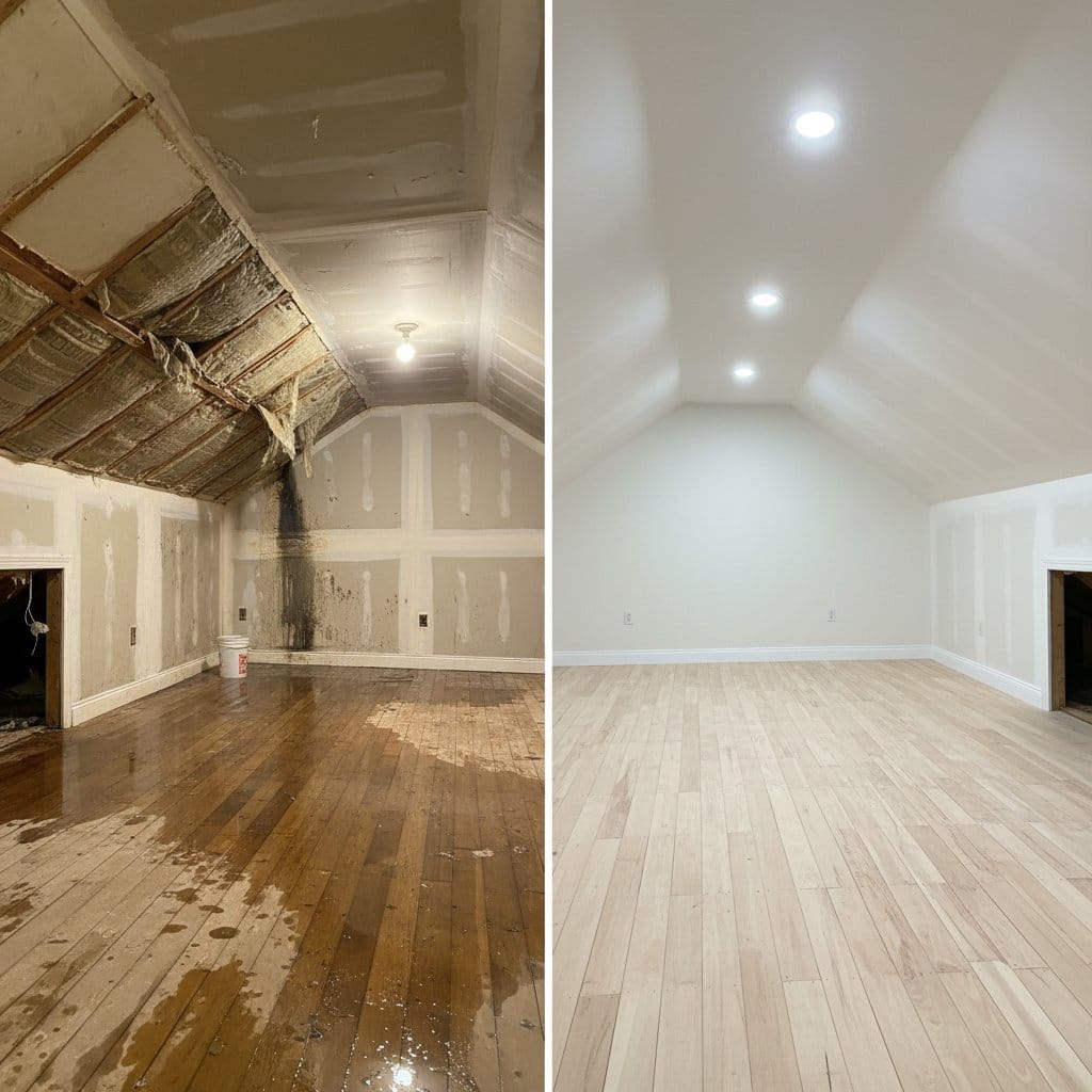 Ho-Ho-Kus Water Damage Restoration attic space restoration before and after in Ho-Ho-Kus